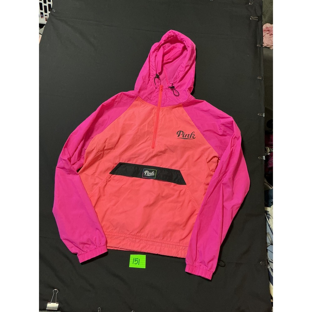 Pink Victoria's Secret Windbreaker Jacket Neon Pink Coral Half Zip Hooded XS/S